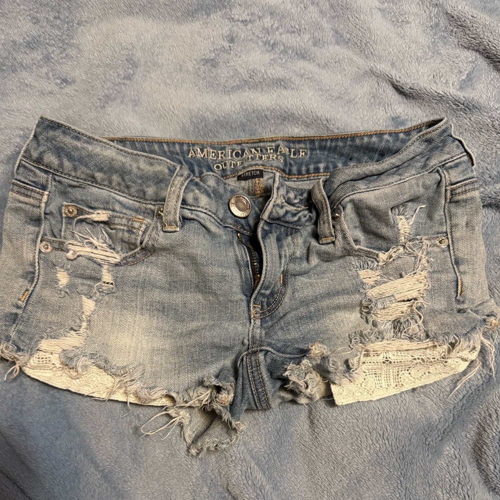 American Eagle Outfitters Women's Ripped Jean Shorts - Light Blue